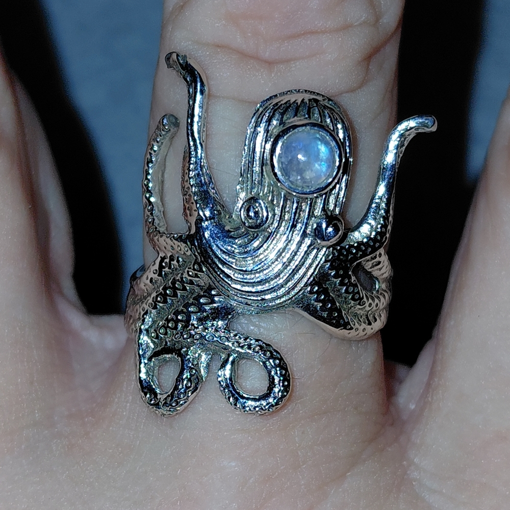 Sterling Silver Octopus Ring with Moonstone Accent - Picture 2 of 14
